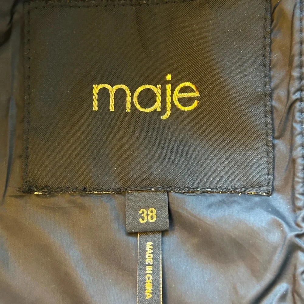 Maje Baneta Quilted Faux Leather Jacket Glossy Solid Black 38 MED/LARGE as is